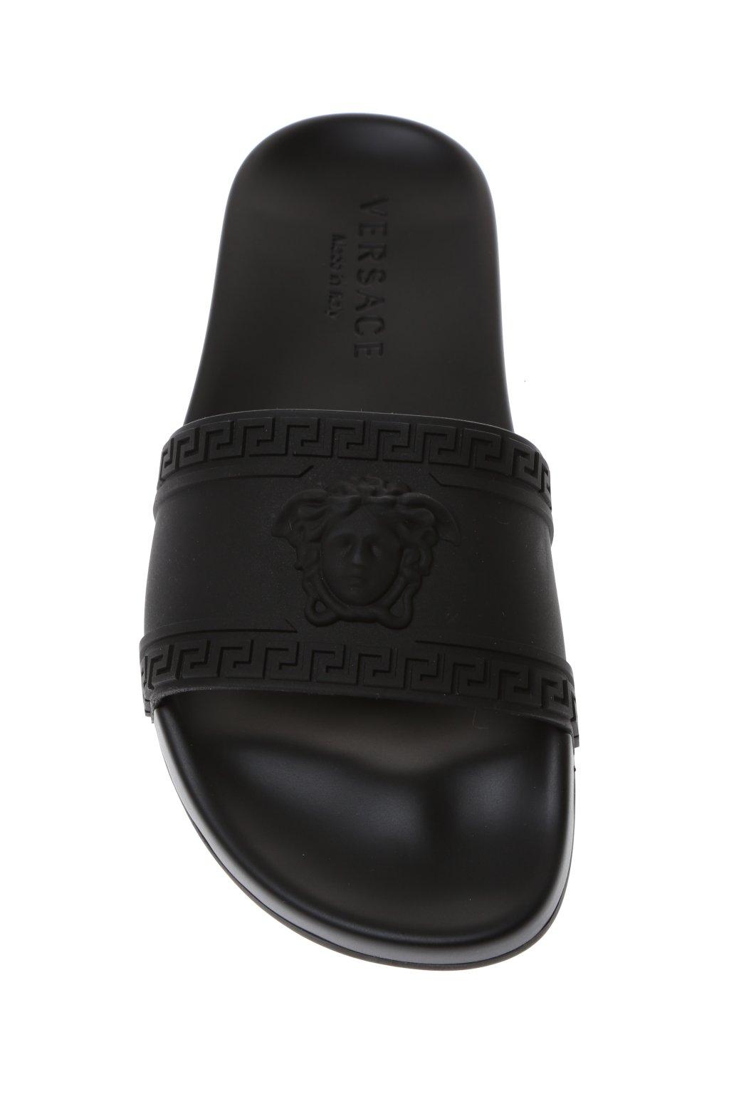 Versace Rubber Logo Sliders Black for Men - Lyst