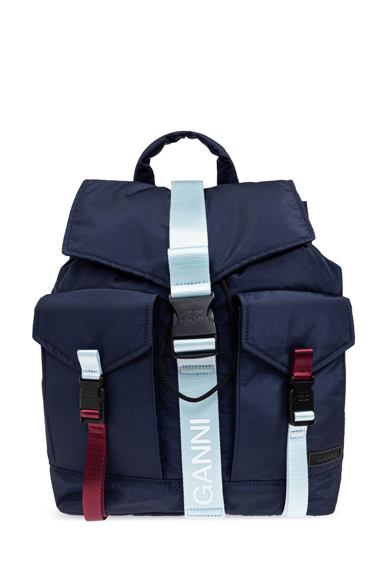 Ganni Backpack With Logo in Blue | Lyst