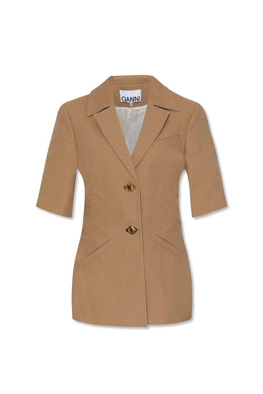 GANNI ベージュ レザーシャツジャケット ganni-beige-Blazer-With-Short-