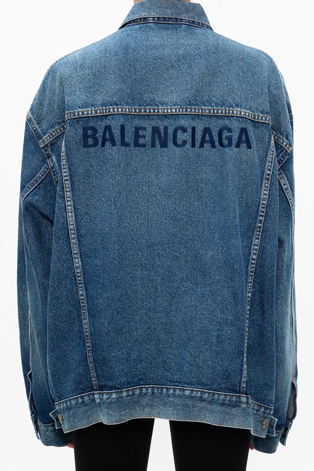 Balenciaga Denim Jacket With Logo in Blue | Lyst