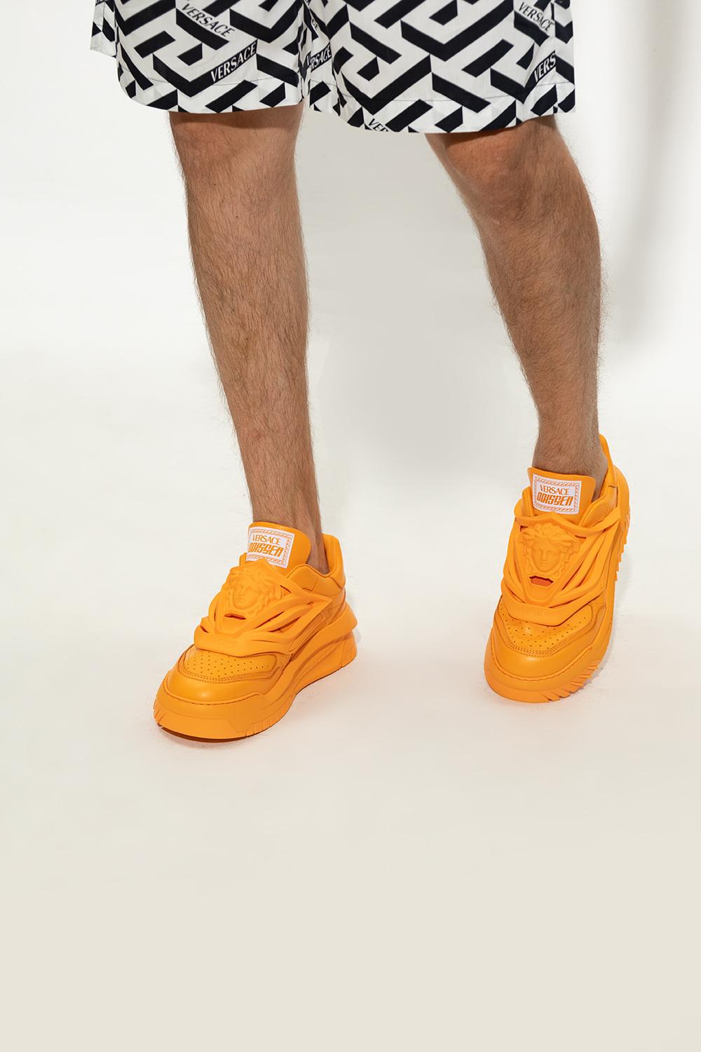 Versace Leather 'odissea' Sneakers in Orange for Men | Lyst