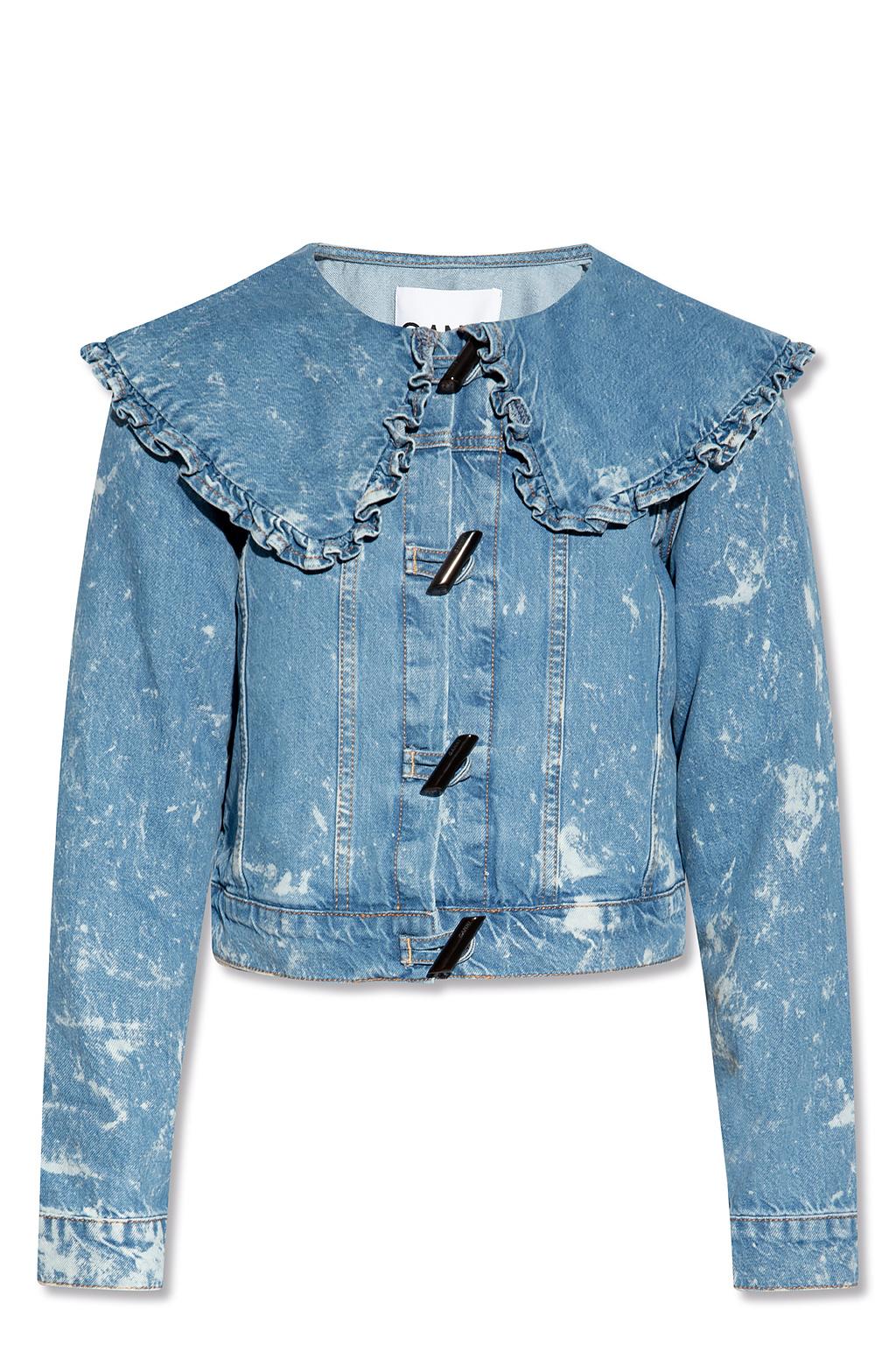 Ganni Denim Jacket With Ruffle Collar in Blue | Lyst UK