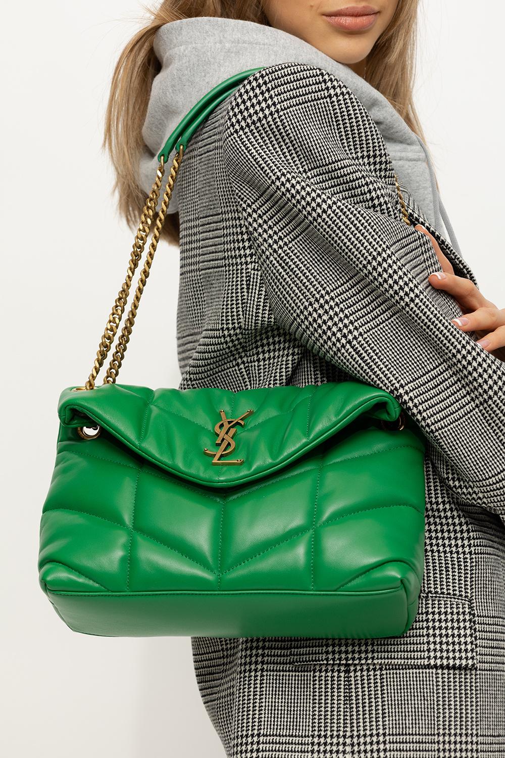 Saint Laurent Loulou Puffer Mini Leather Shoulder Bag in Green