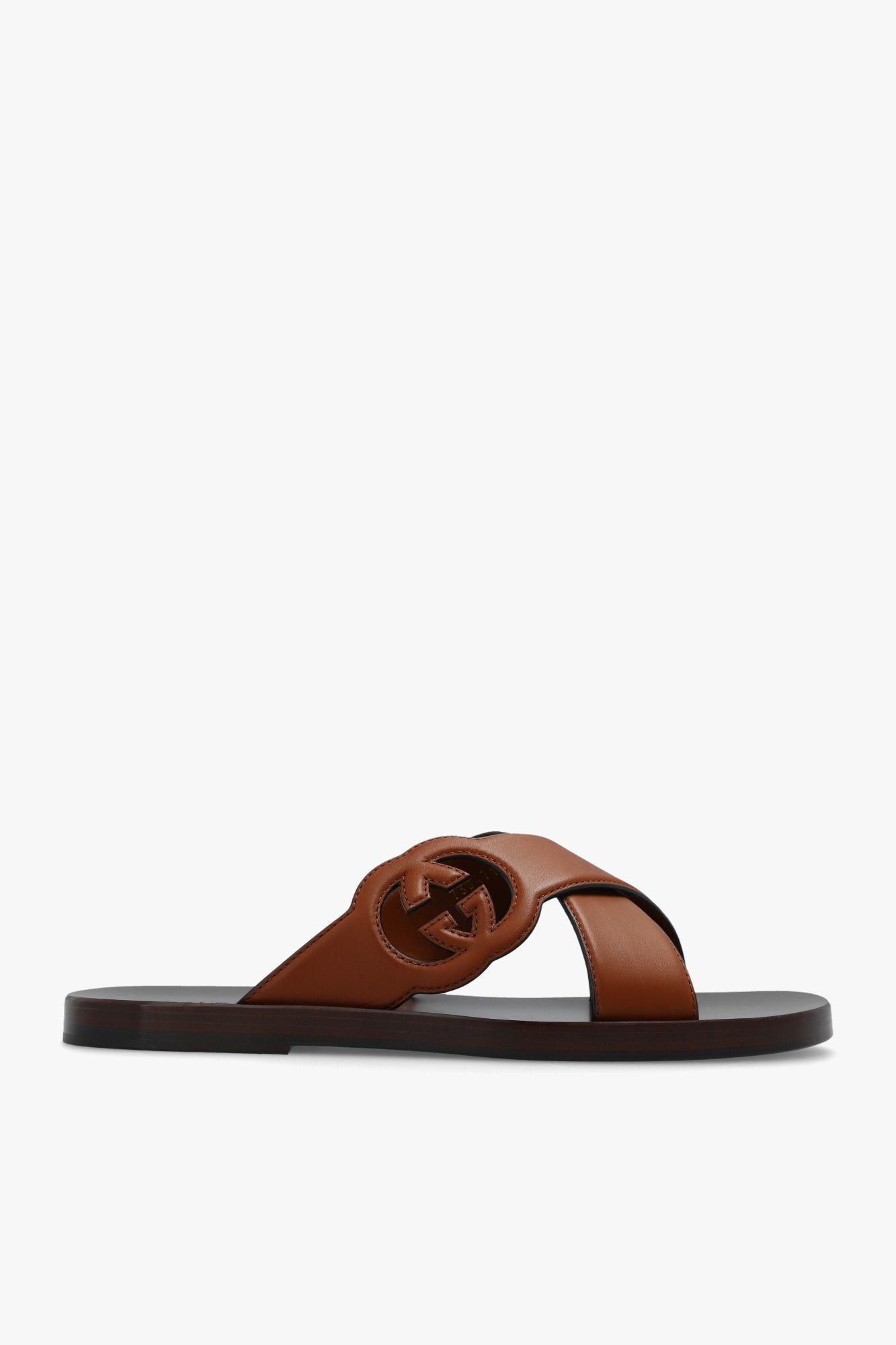 Gucci Interlocking G Slide Sandal in Brown for Men | Lyst