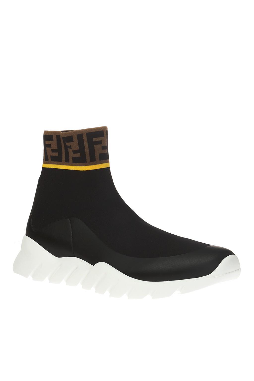 Fendi Synthetic Logo Hi-top Stretch Sock Sneakers in Black for Men ...