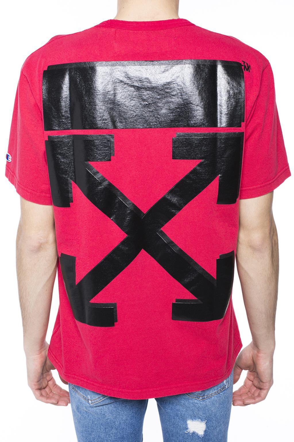 off white champion red shirt