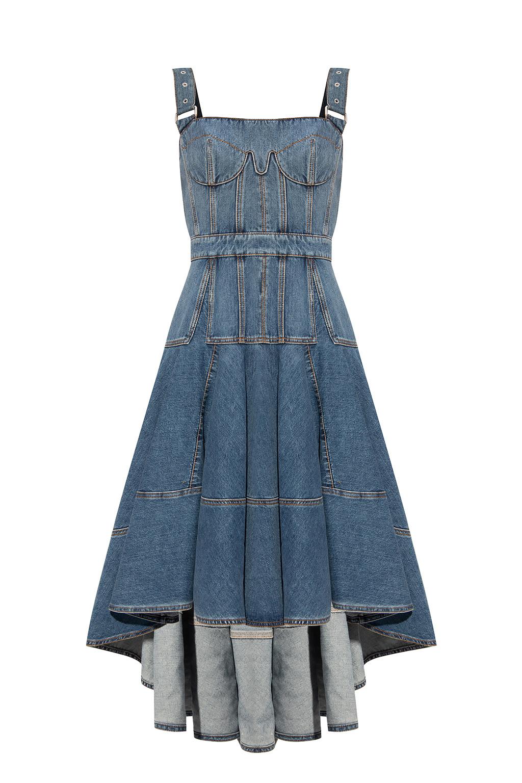Alexander McQueen Denim Dress With Adjustable Straps in Blue | Lyst