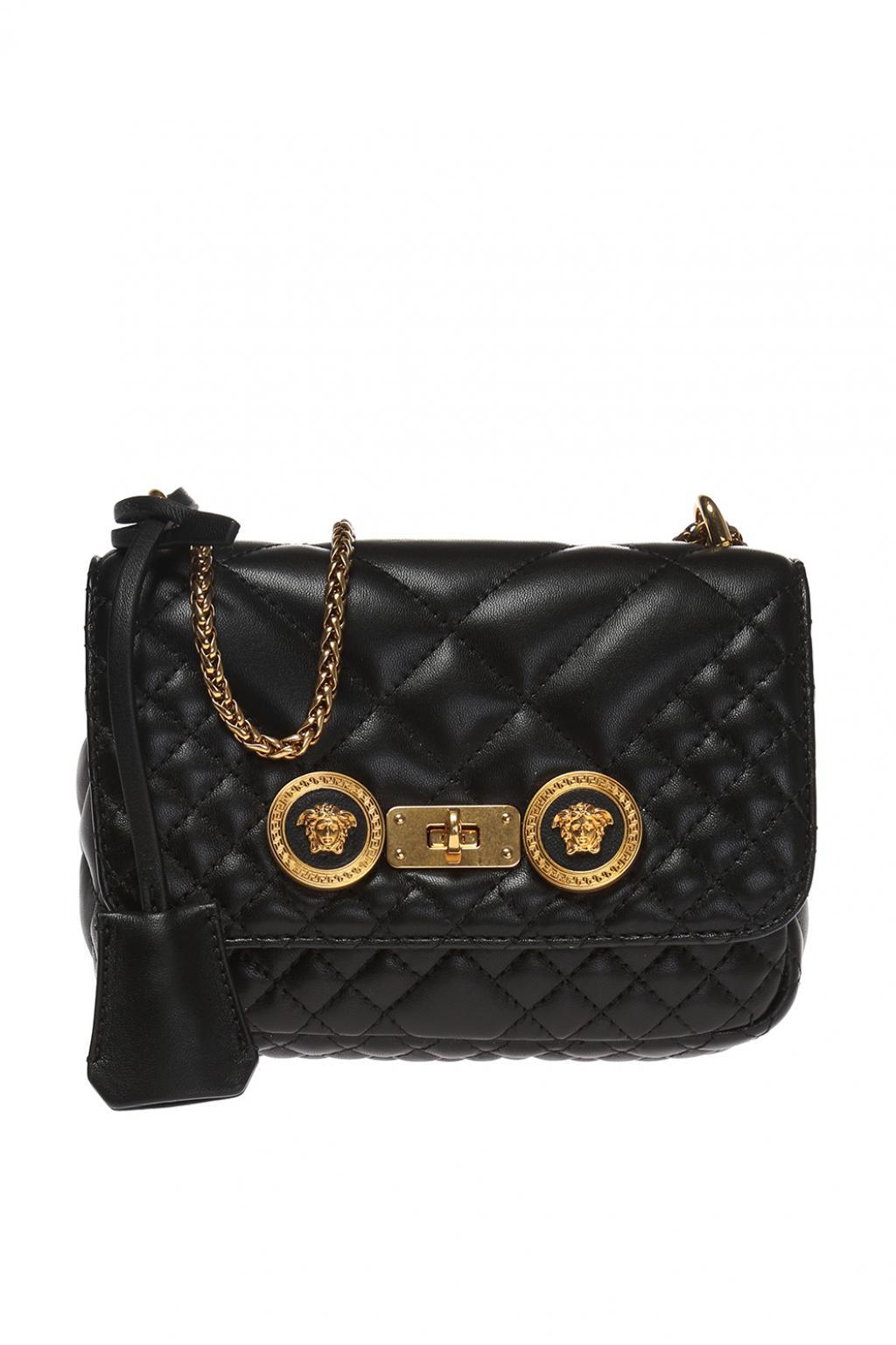 Versace Leather 'icon' Medusa Head Quilted Shoulder Bag in White Black