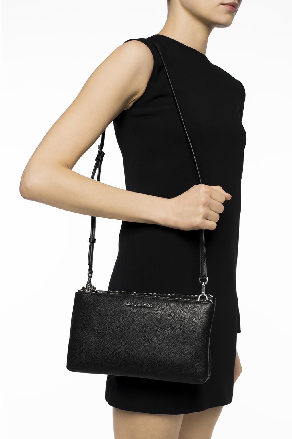 Michael Kors Adele Leather Double Zip Crossbody Bag in Black | Lyst