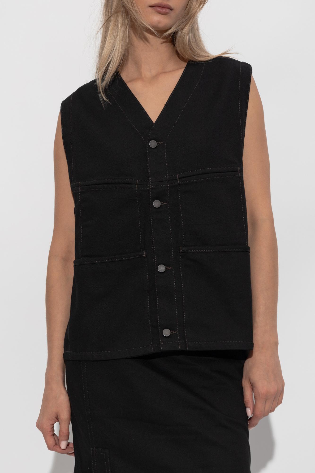 Black denim vest women discount