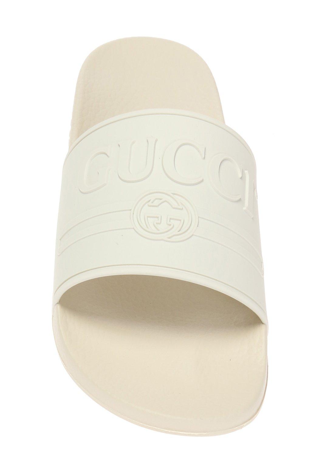 Gucci Rubber Slides With Logo in Cream 