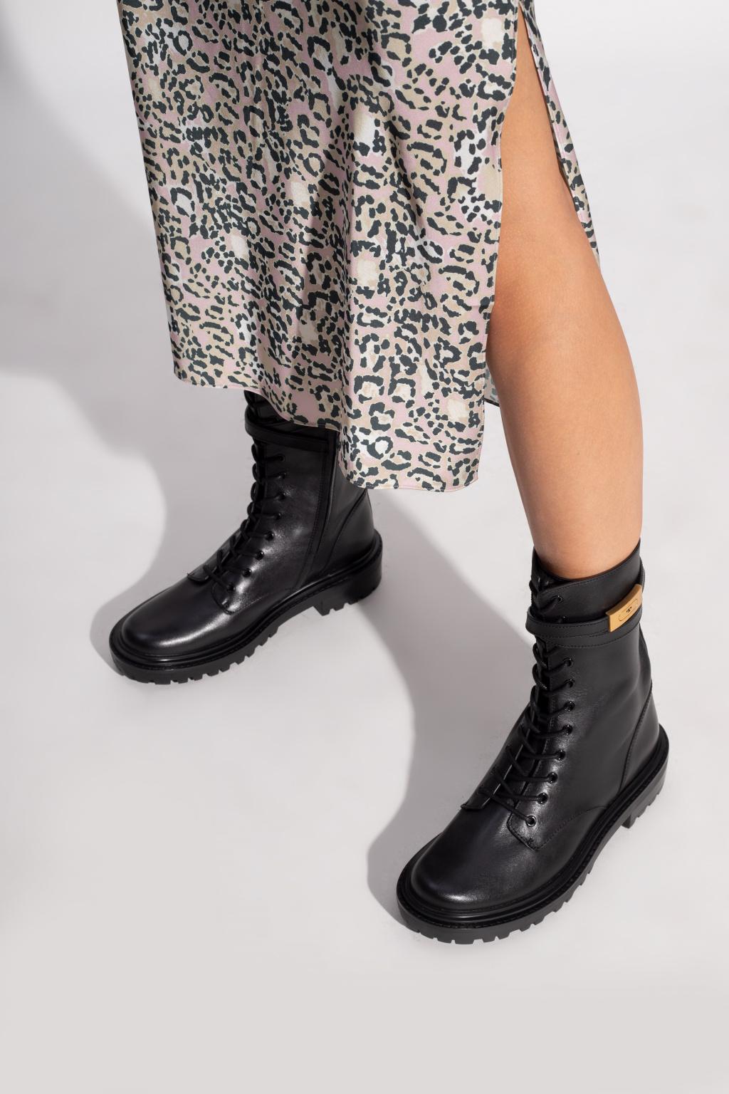 Tory Burch Leather Combat Boots in Black | Lyst