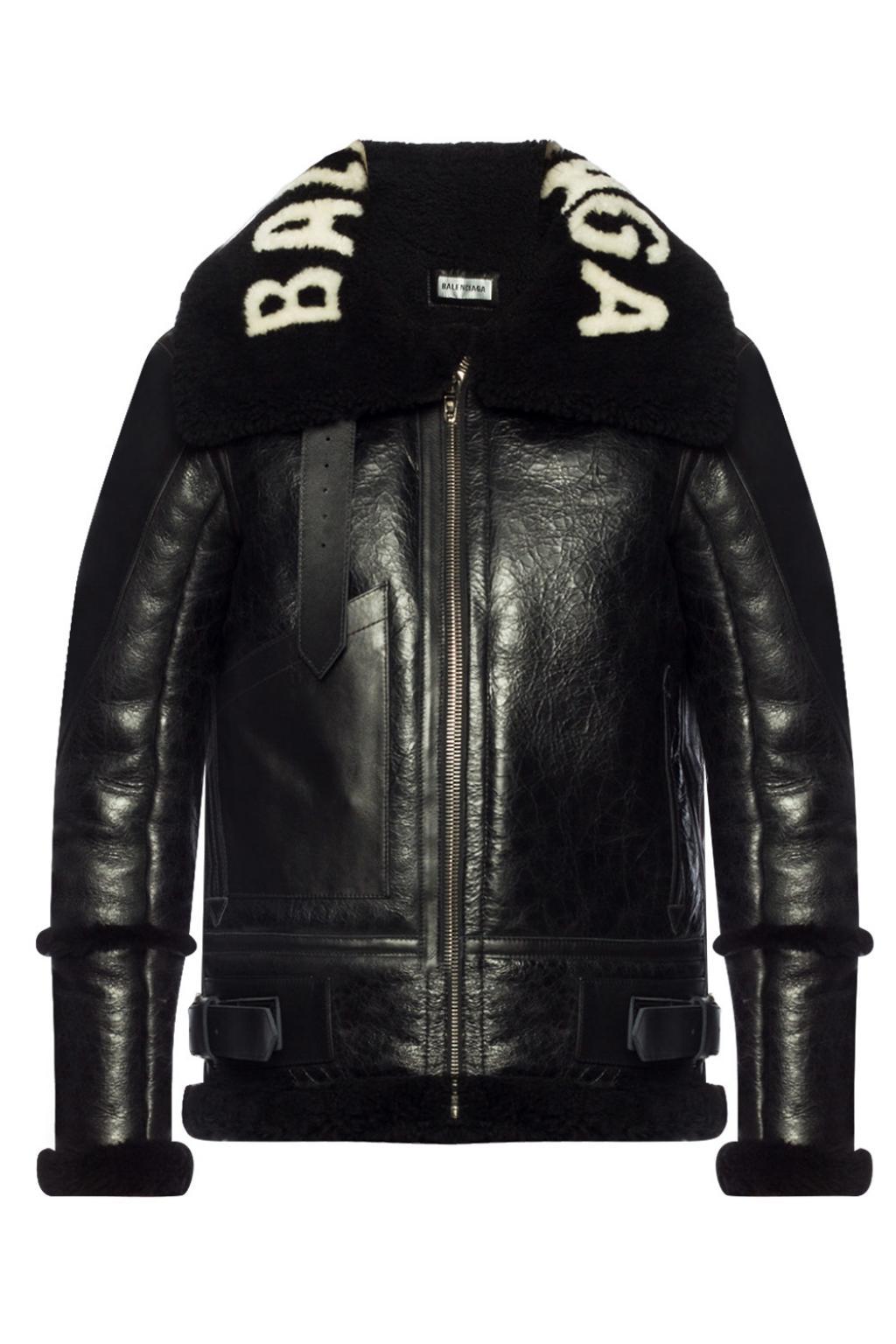 balenciaga leather jacket with fur collar