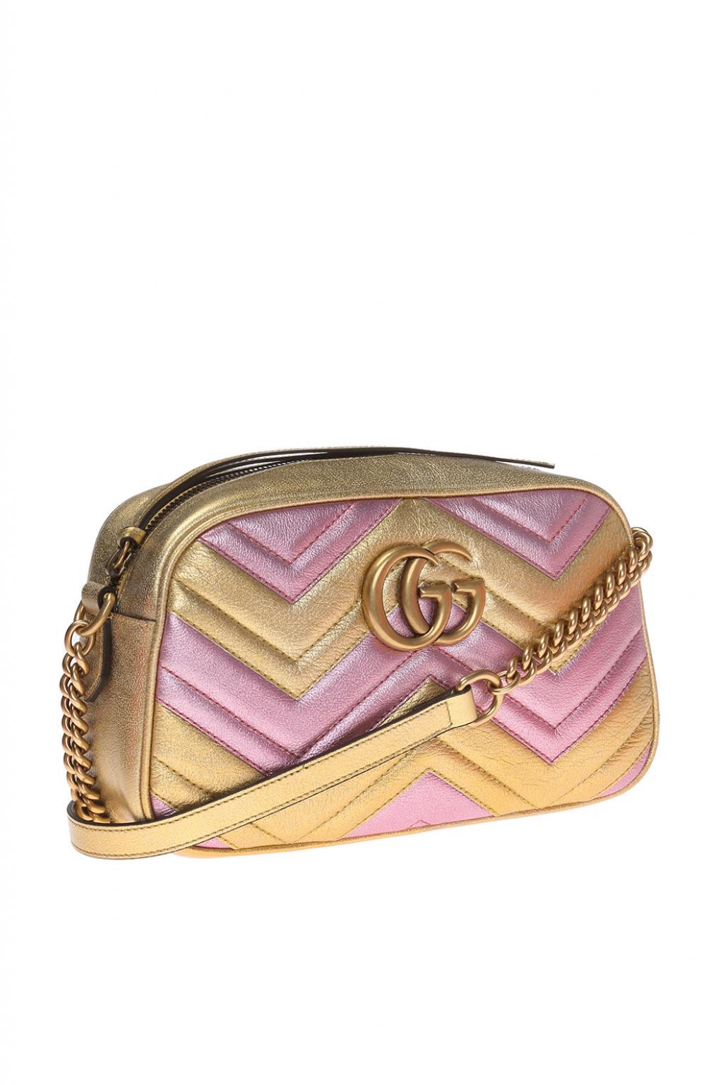 Gucci Leather &#39;GG Marmont&#39; Quilted Shoulder Bag in Pink - Lyst