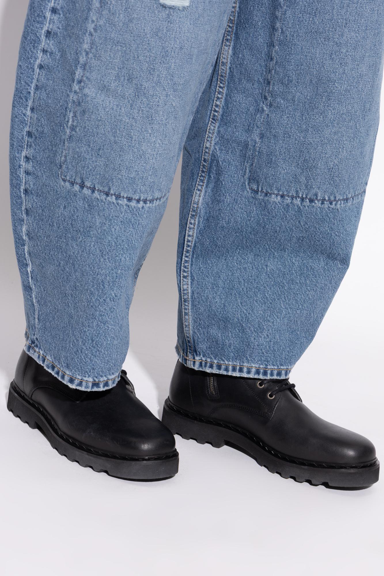 All Saints Men\'s Light Teal Ankle Leather Boots BOSS - Buckle-detail boots in leather - Black main image 4