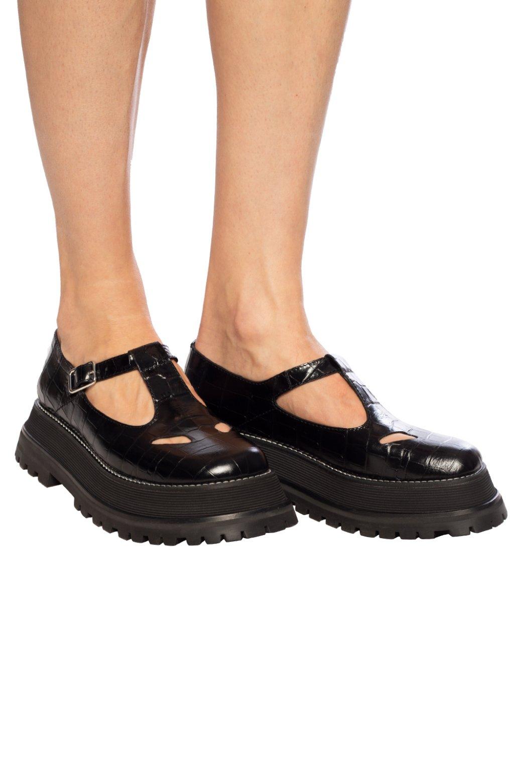 Burberry Embossed Leather T bar Shoes in Black Lyst