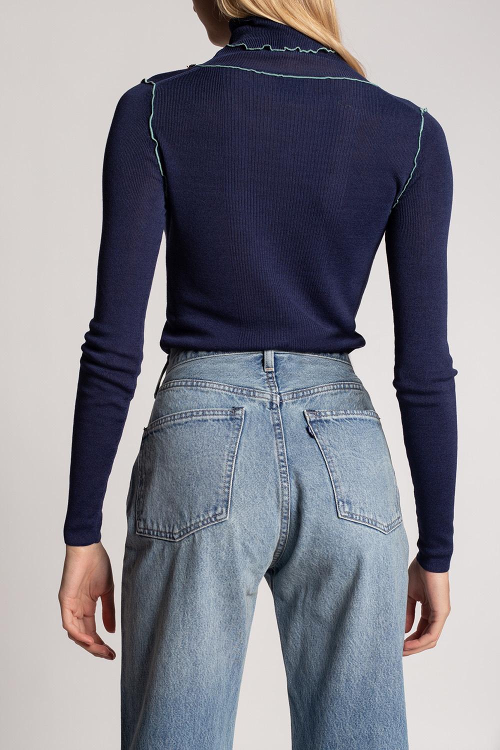 blue ribbed turtleneck