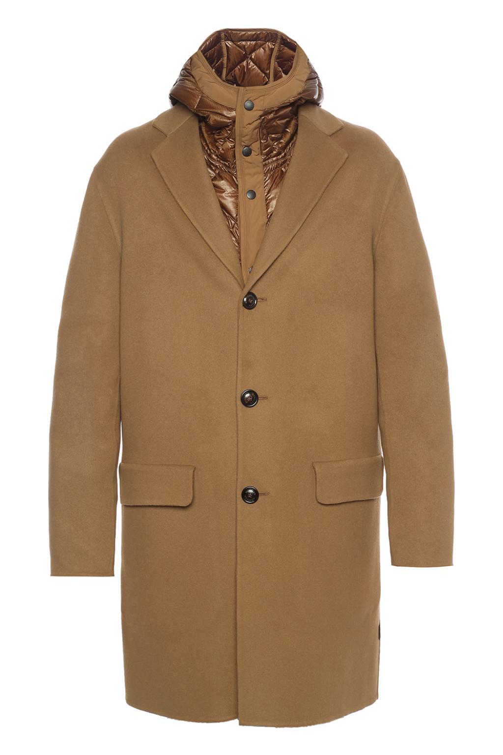 Moncler Wool Coat With Detachable Jacket in Brown for Men - Lyst