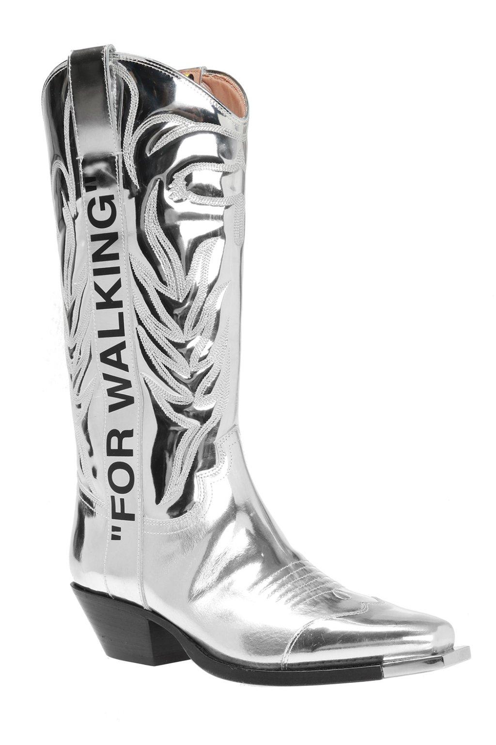 Off-White c/o Virgil Abloh Leather Heeled Knee-high Boots in Silver ...