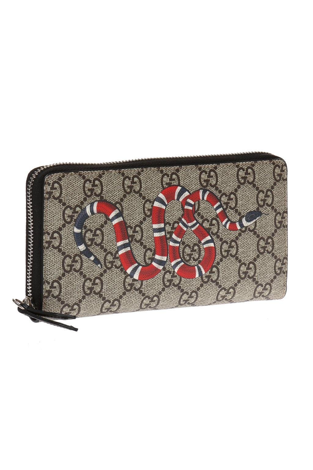 New Gucci Unisex Black Supreme GG Zip Wallet with Snake Print 575364 1058