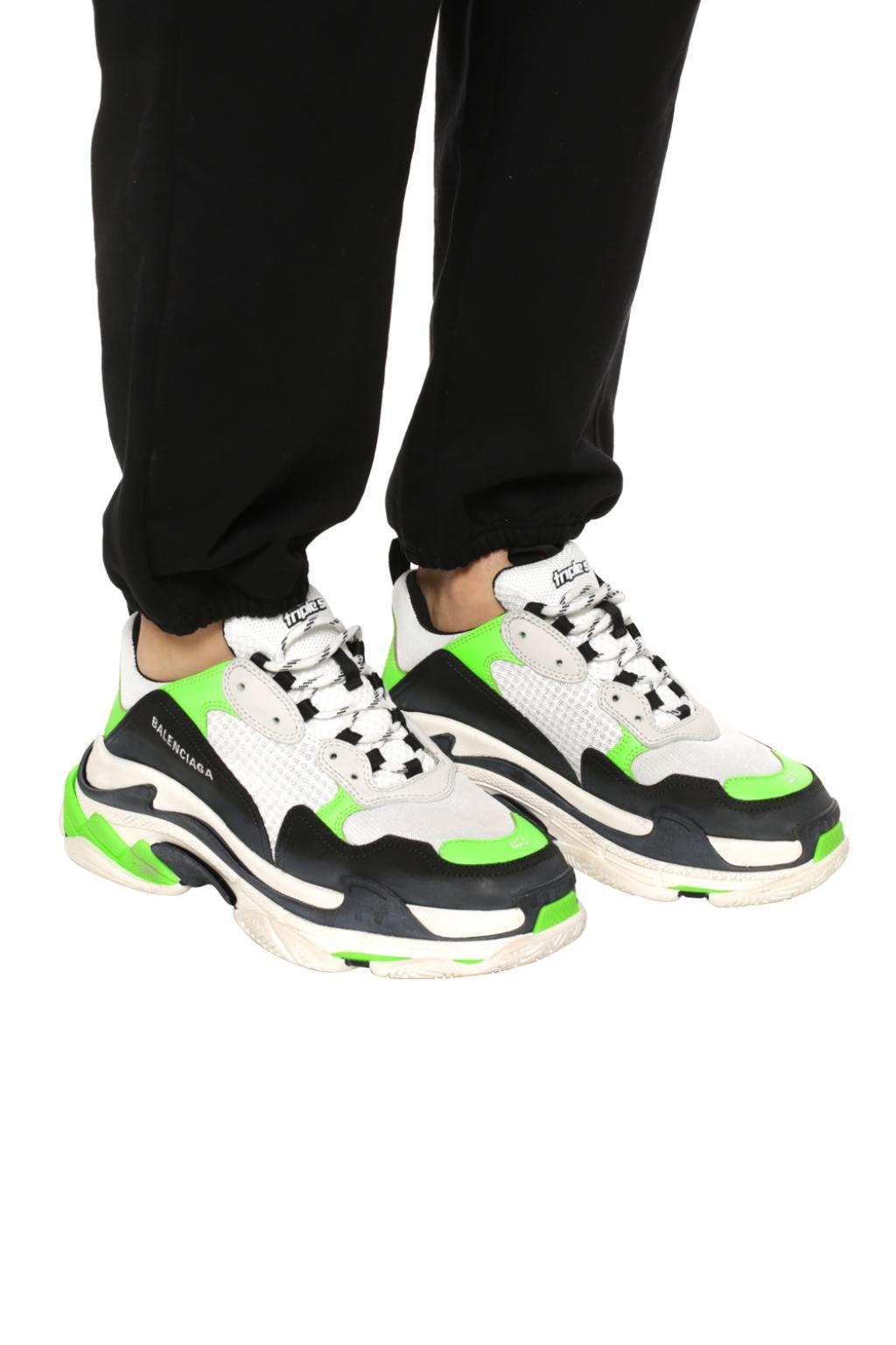Balenciaga Triple S Mesh, Nubuck And Leather Sneakers in White / Neon Green  / Black (Green) for Men | Lyst