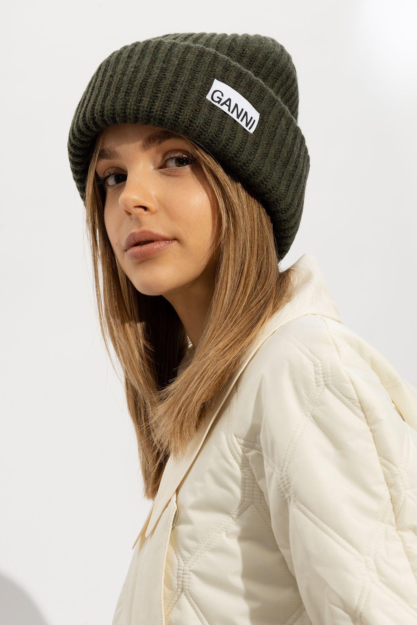 レビュー高評価のおせち贈り物 Ganni Beanie Lyst | Green in Logo, With 帽子