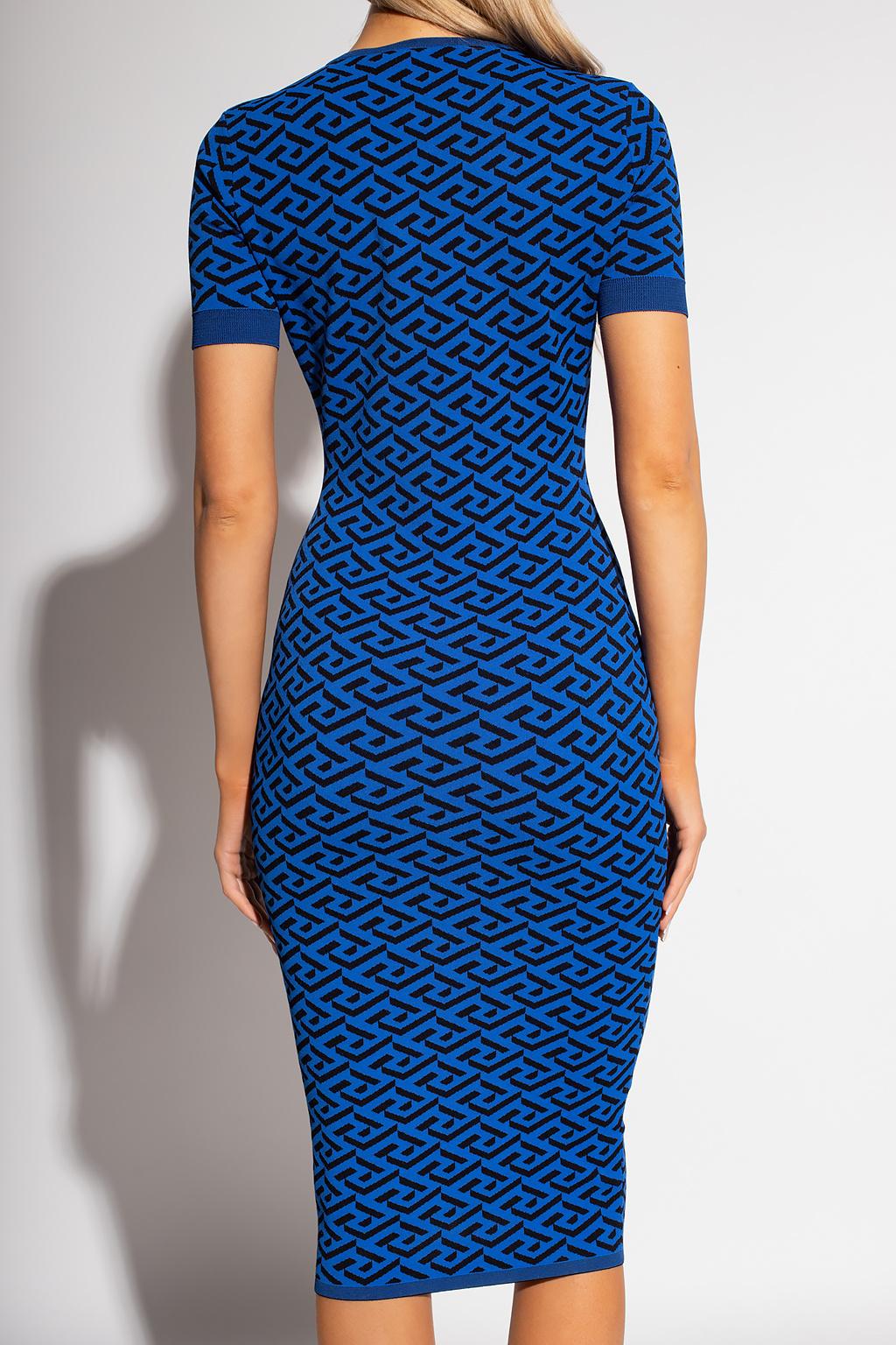 Versace Dress With La Greca Pattern in Blue | Lyst