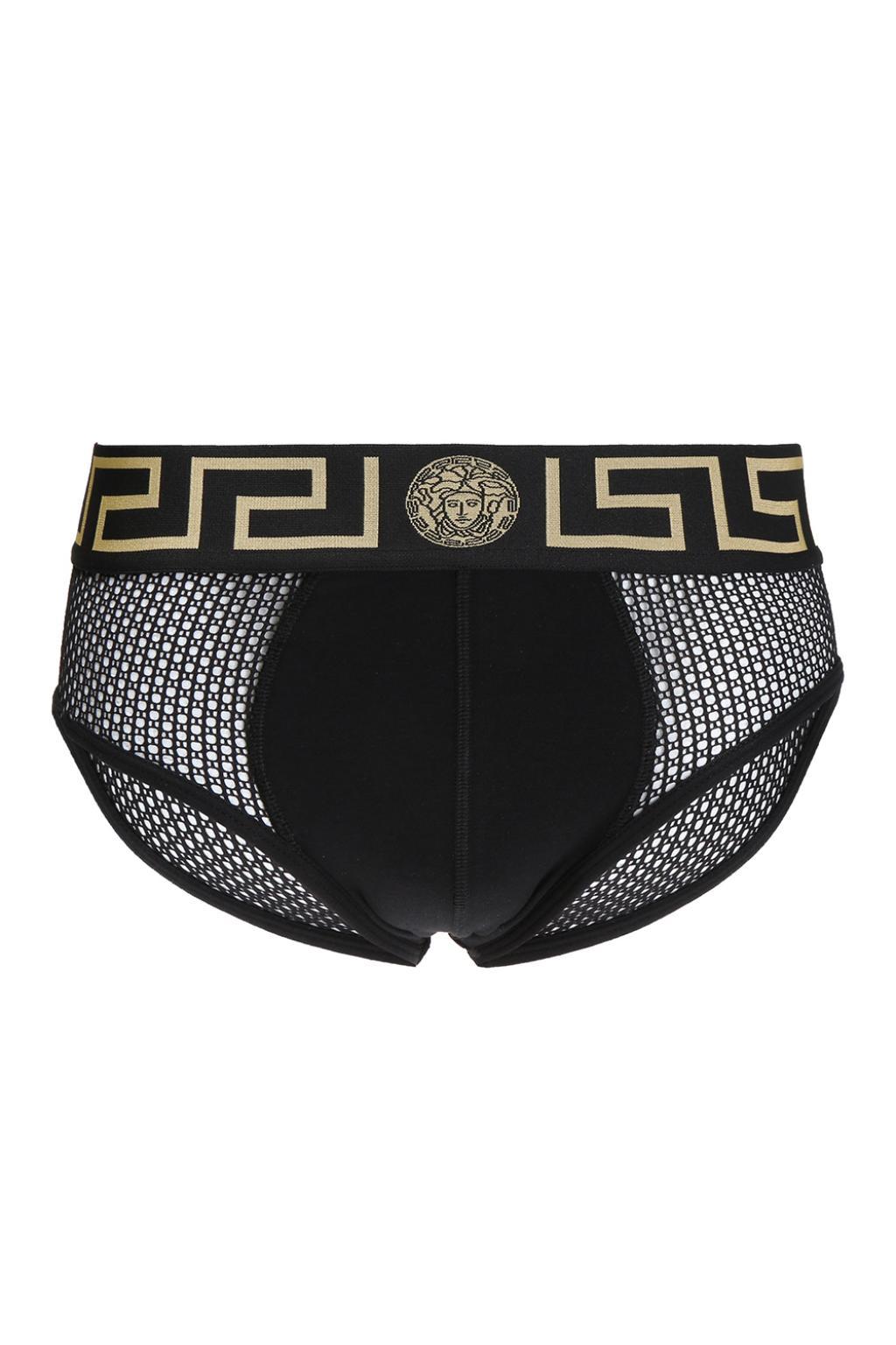 Versace Synthetic Mesh-trimmed Briefs in Black for Men - Lyst