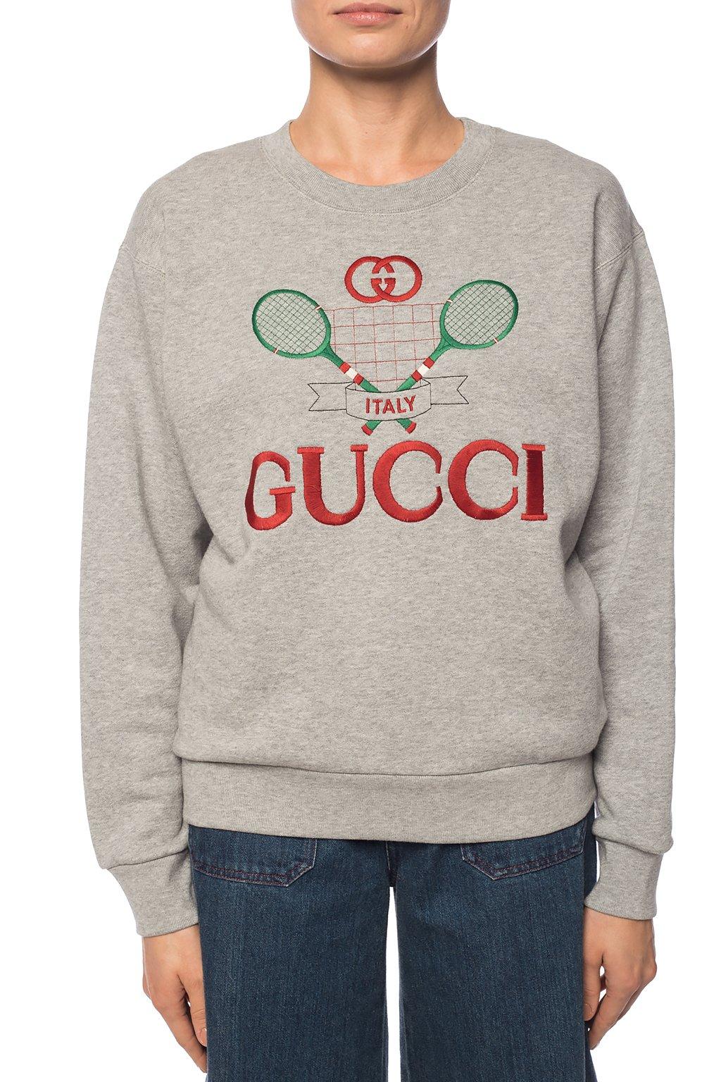 Gucci Tennis Logo-embroidered Cotton Sweatshirt in Gray | Lyst