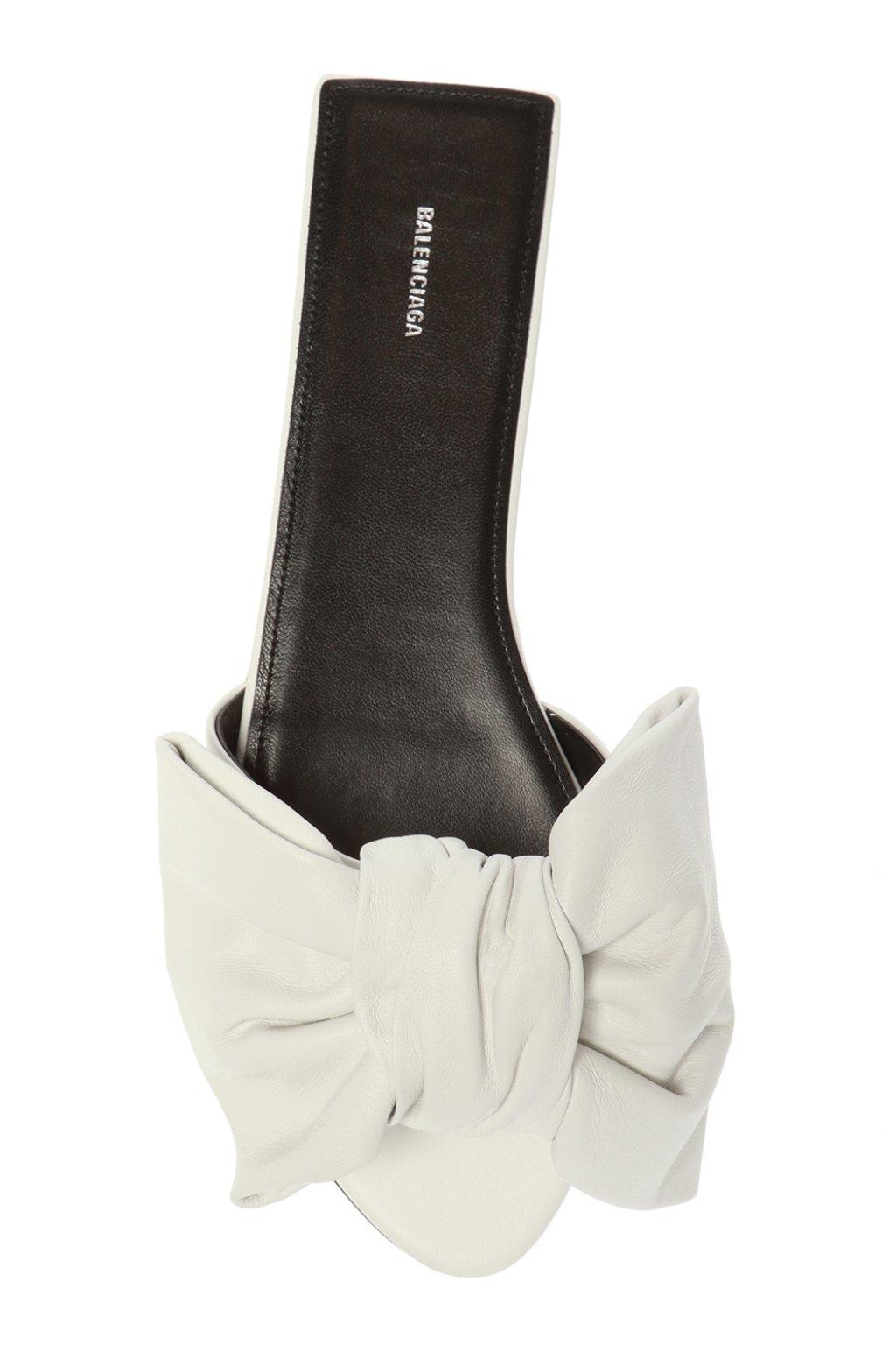 Balenciaga Leather Bow Slides in White - Lyst