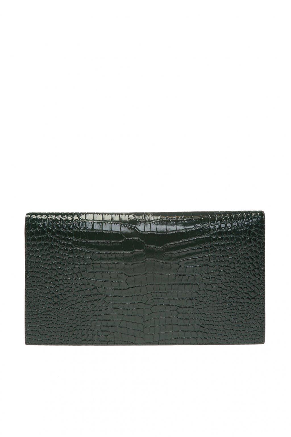 SAINT LAURENT Uptown croc-effect patent-leather pouch - lushenticbags