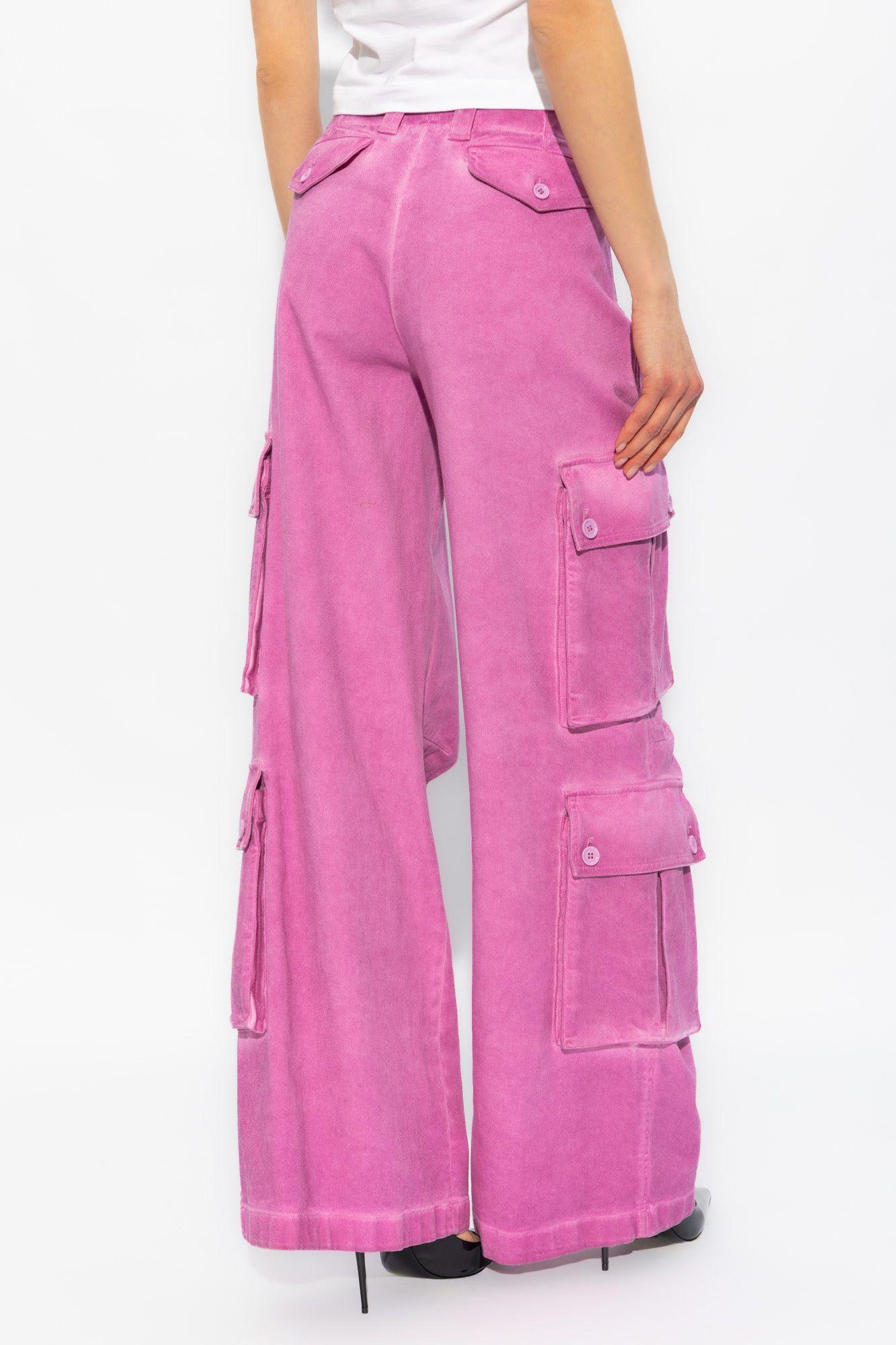 Blumarine High-waisted Satin Cargo Trousers in Pink | Lyst