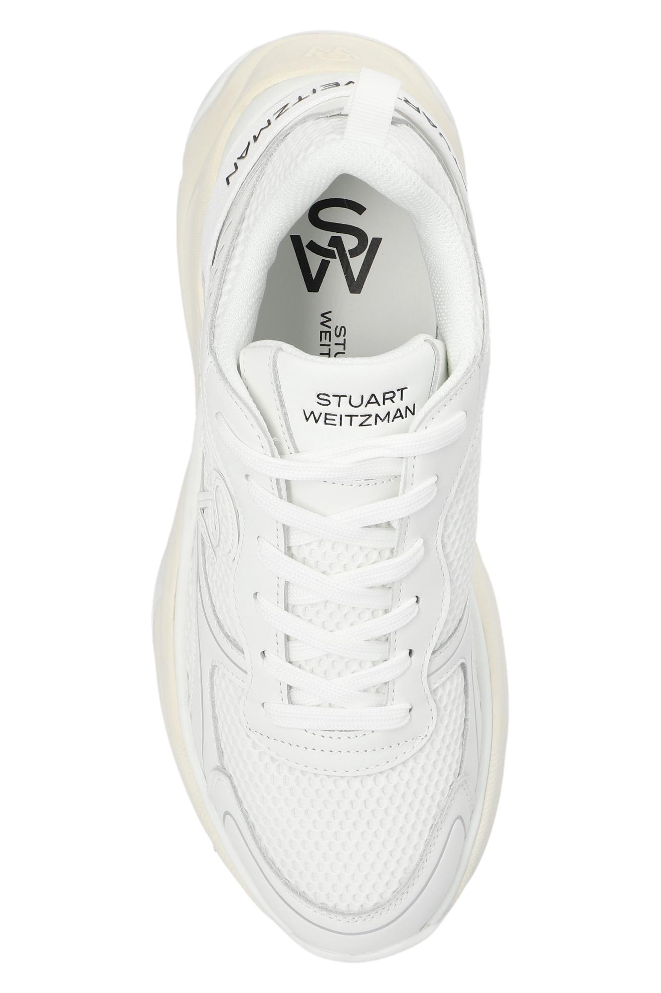 Stuart Weitzman Leather-Trim Sw Sneakers in White | Lyst