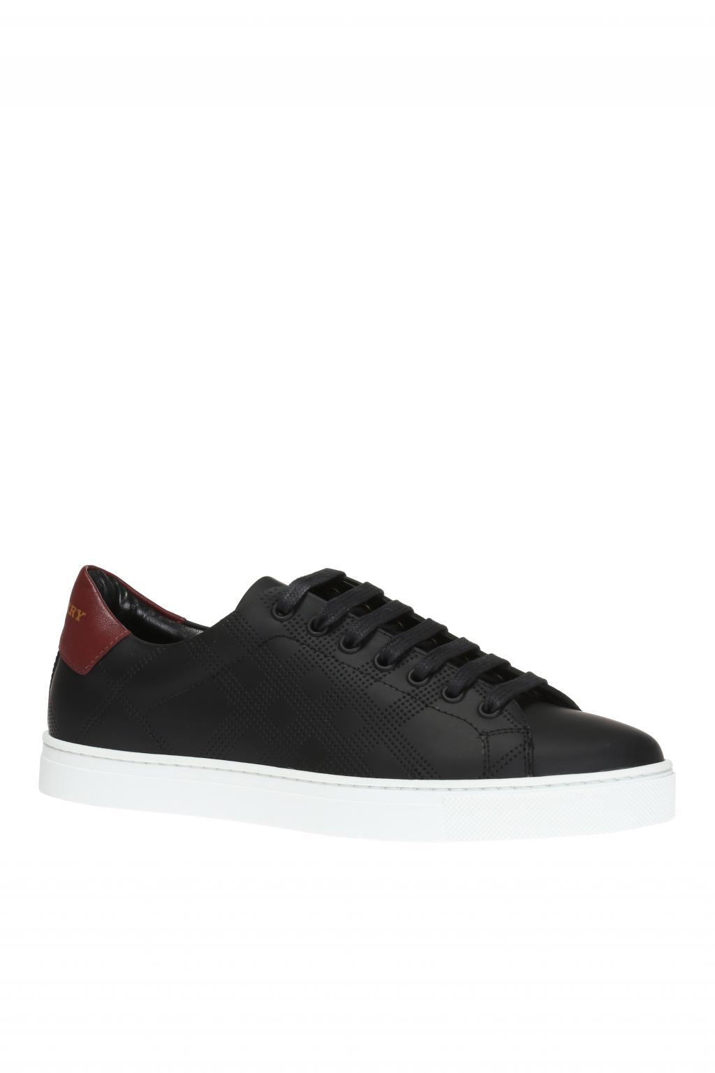 Burberry Perforated Check Leather Sneakers in Black for Men | Lyst