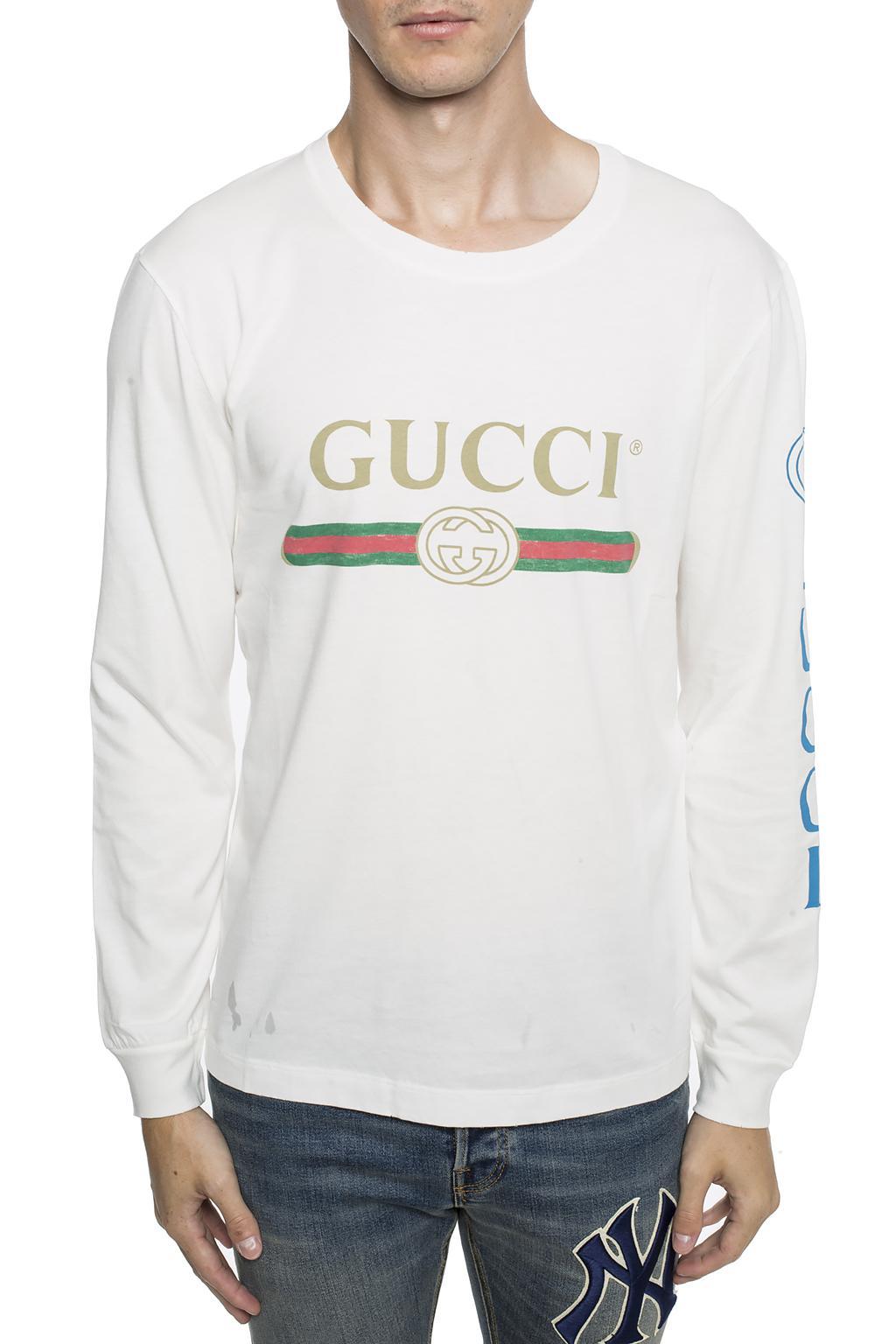 volatilitet Rasende Løfte Gucci Dragon-embroidered Cotton Long-sleeve T-shirt in White for Men | Lyst
