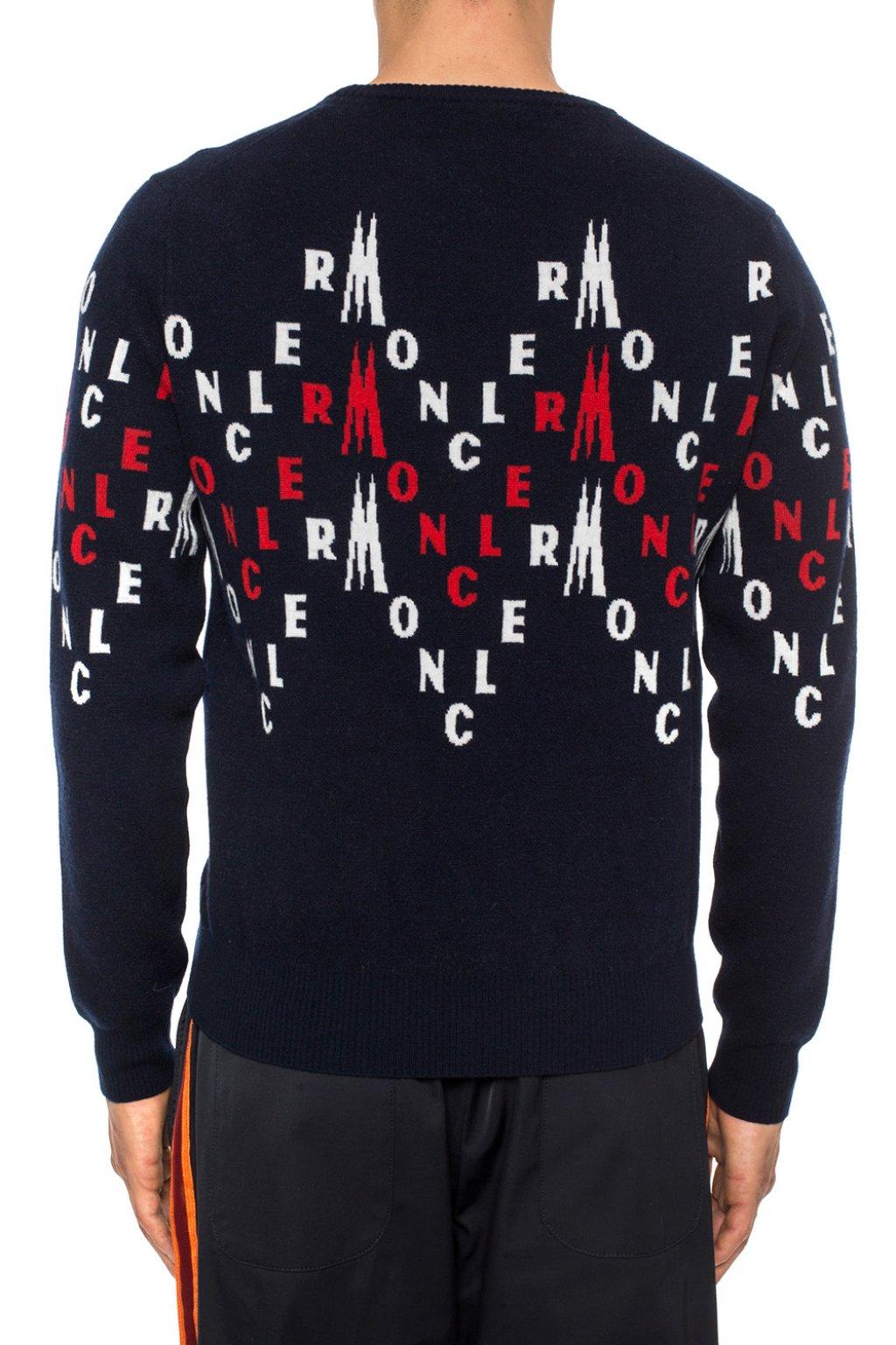 Moncler Allover - Logo Wool Sweater in Navy Blue (Blue) for Men - Save ...