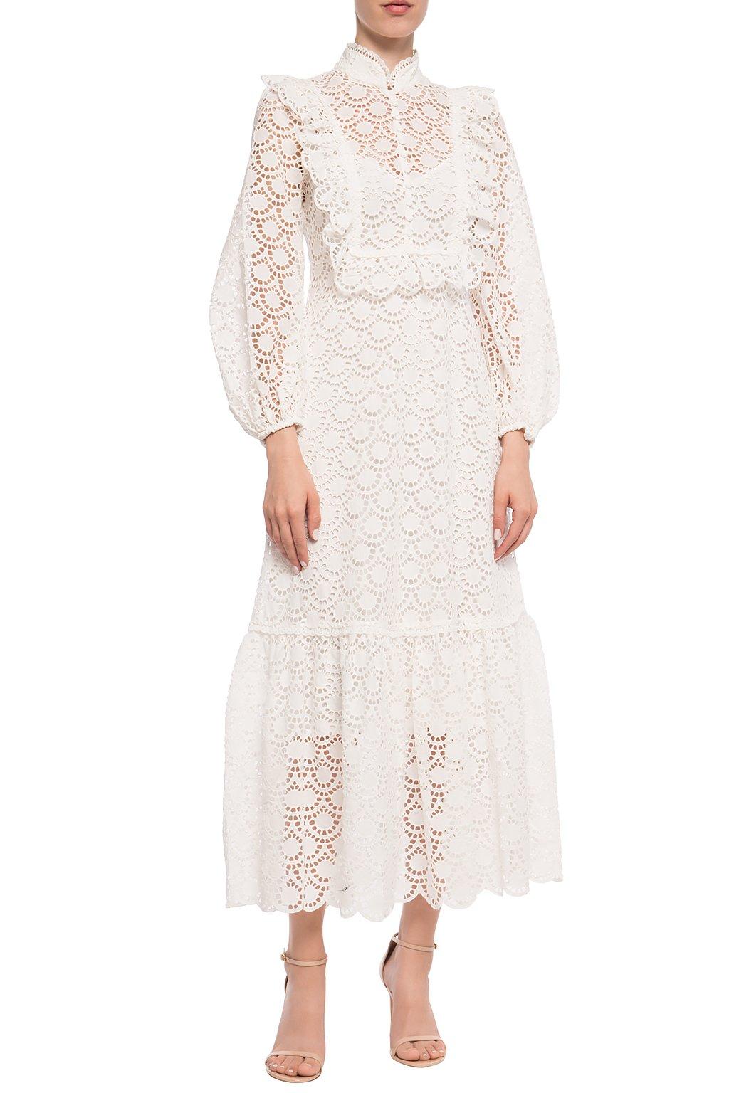 Zimmermann Lace Dress With Standing Collar in White - Lyst