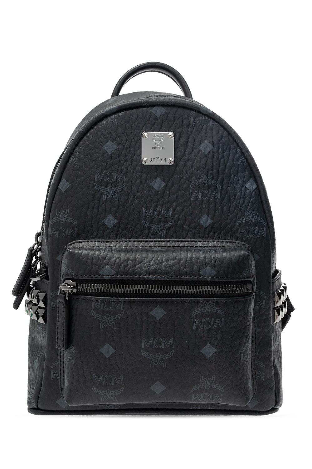 Mcm Logo Print Studded Backpack - Black