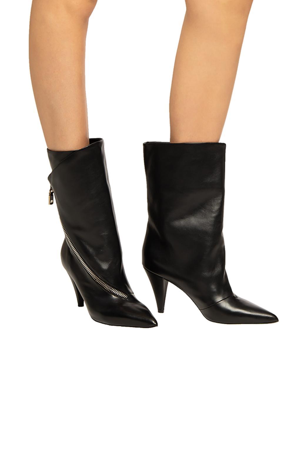 Asymmetric-zip Leather Ankle Boots 