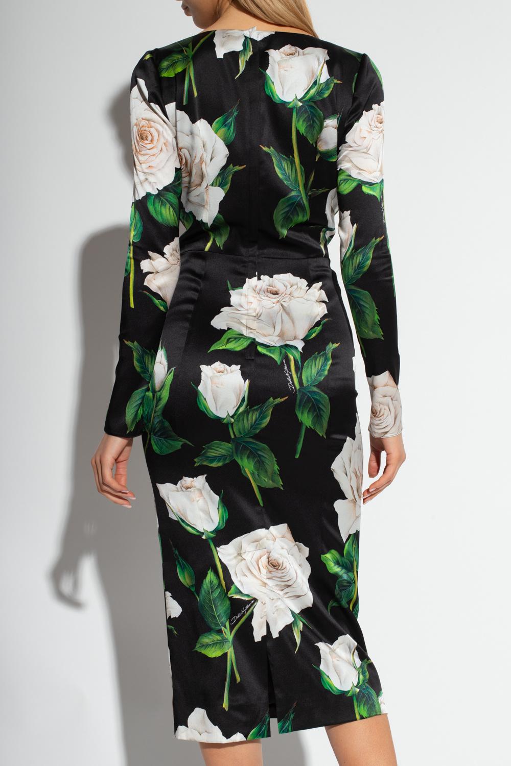 Dolce & Gabbana Silk Dress With Floral Motif in Black | Lyst