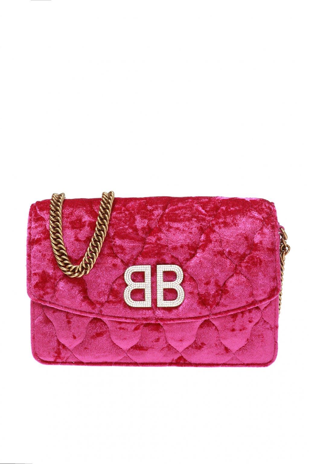 Balenciaga Velvet &#39;bb&#39; Quilted Shoulder Bag With Logo in Pink - Lyst