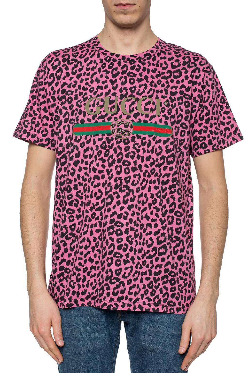 Gucci Cotton Oversize T-shirt With Logo in Pink for Men - Lyst