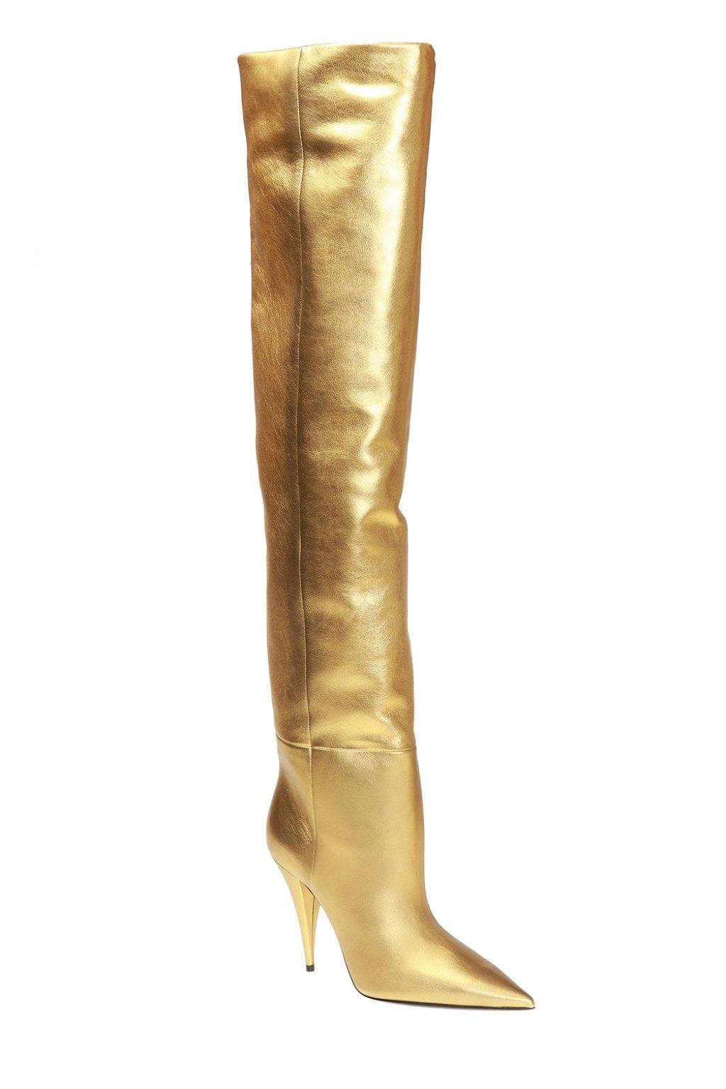 Saint Laurent 'kiki' Leather Boots Gold in Metallic | Lyst