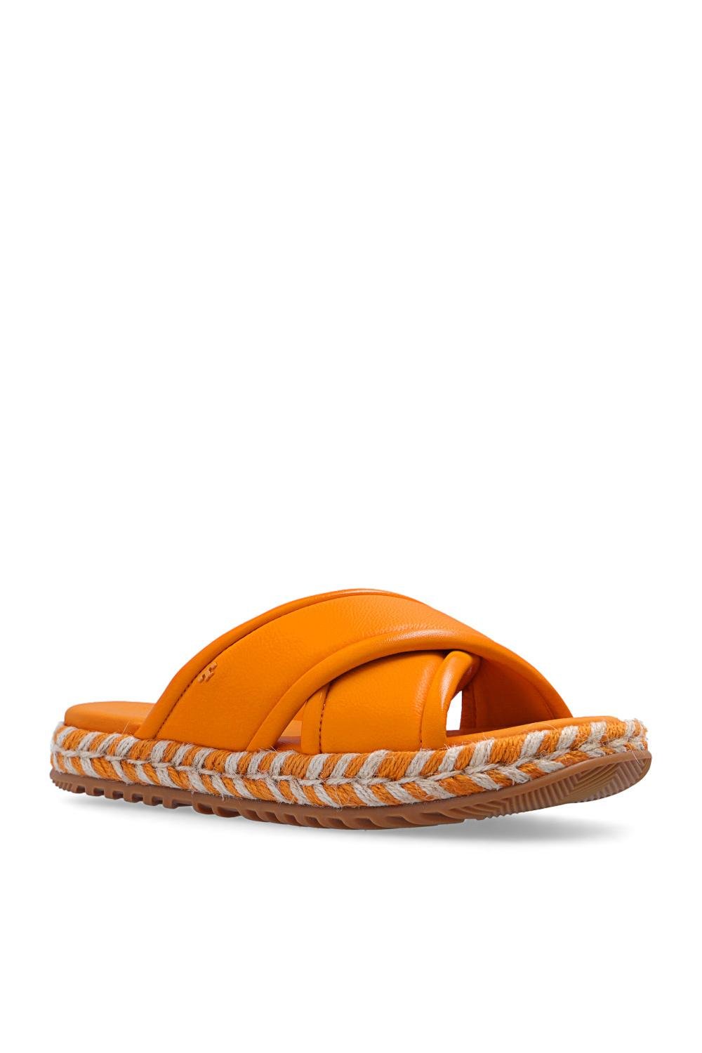 Tory Burch 'crisscross' Leather Slides in Orange | Lyst