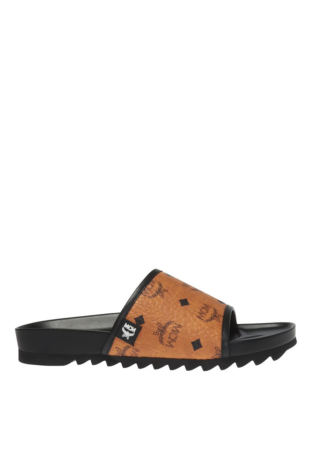 MCM Canvas Slippers With A Logo Pattern in Brown for Men - Lyst