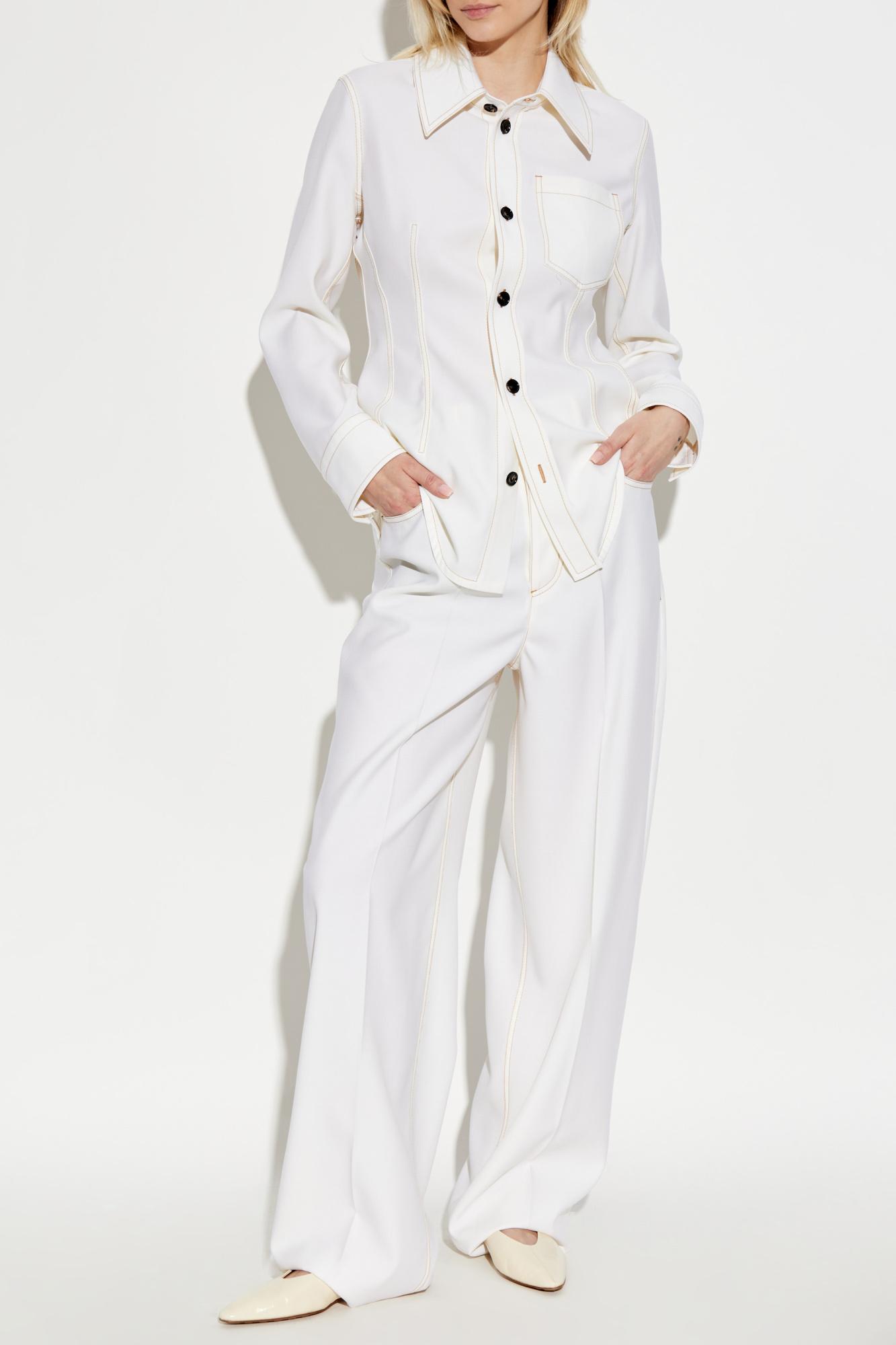 【送料&関税込】Bottega Veneta White Wool Pant Bottega Veneta Wool Trousers in White | Lyst