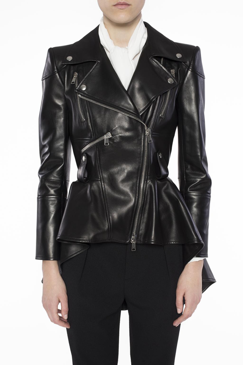 Alexander McQueen Leather Peplum Biker Jacket in Black Lyst