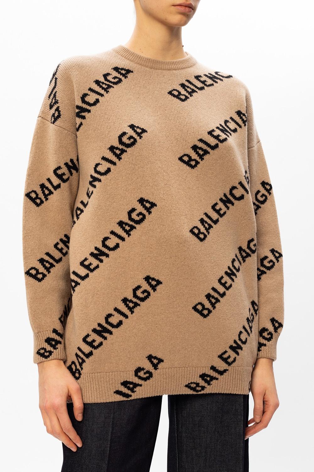 Balenciaga Wool Sweater With Logo Brown - Lyst