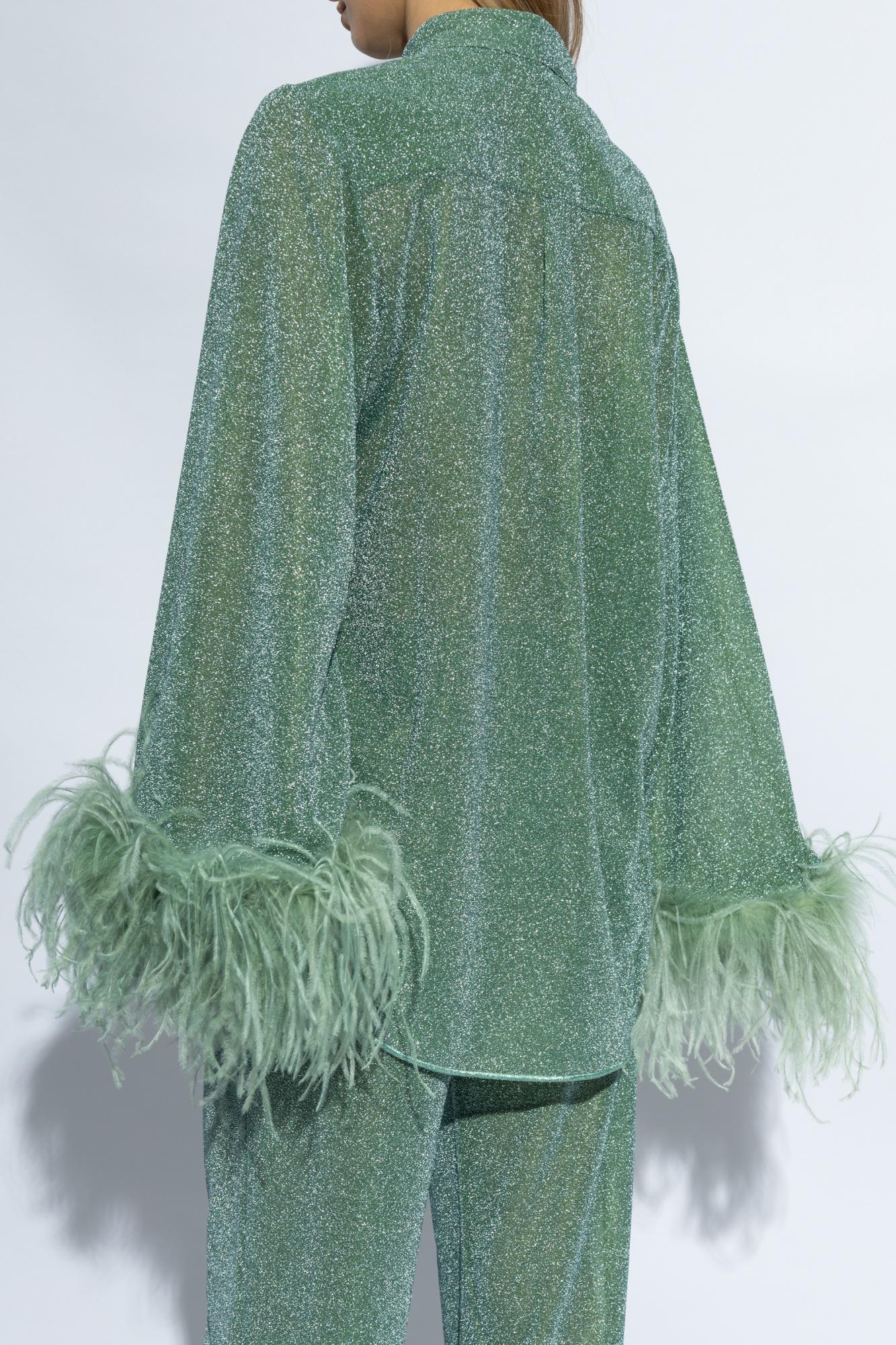 Osree Ostrich Feather Shirt, in Green | Lyst