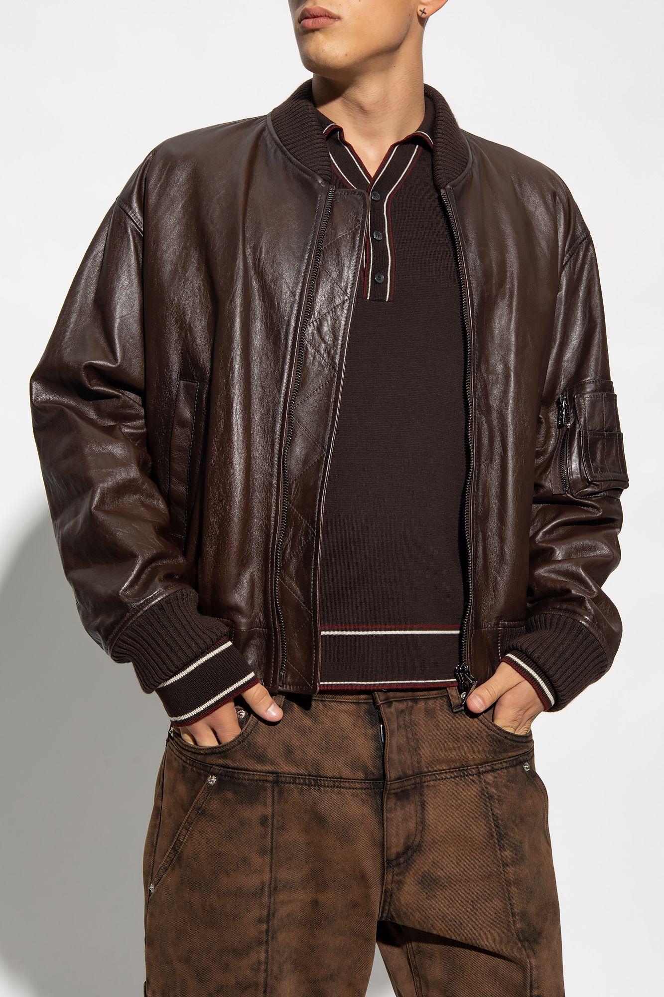 Dolce & Gabbana Leather Jacket in Brown for Men | Lyst